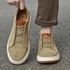 Men's Retro Genuine Leather Suede Slip-On Casual Shoes with Soft Sole - Trendy Black