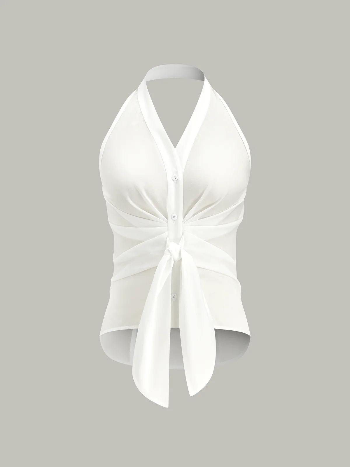 European & American Sexy Striped Backless Lace-up Halter Sleeveless Top - Slim Fit & Comfortable Design Small белый