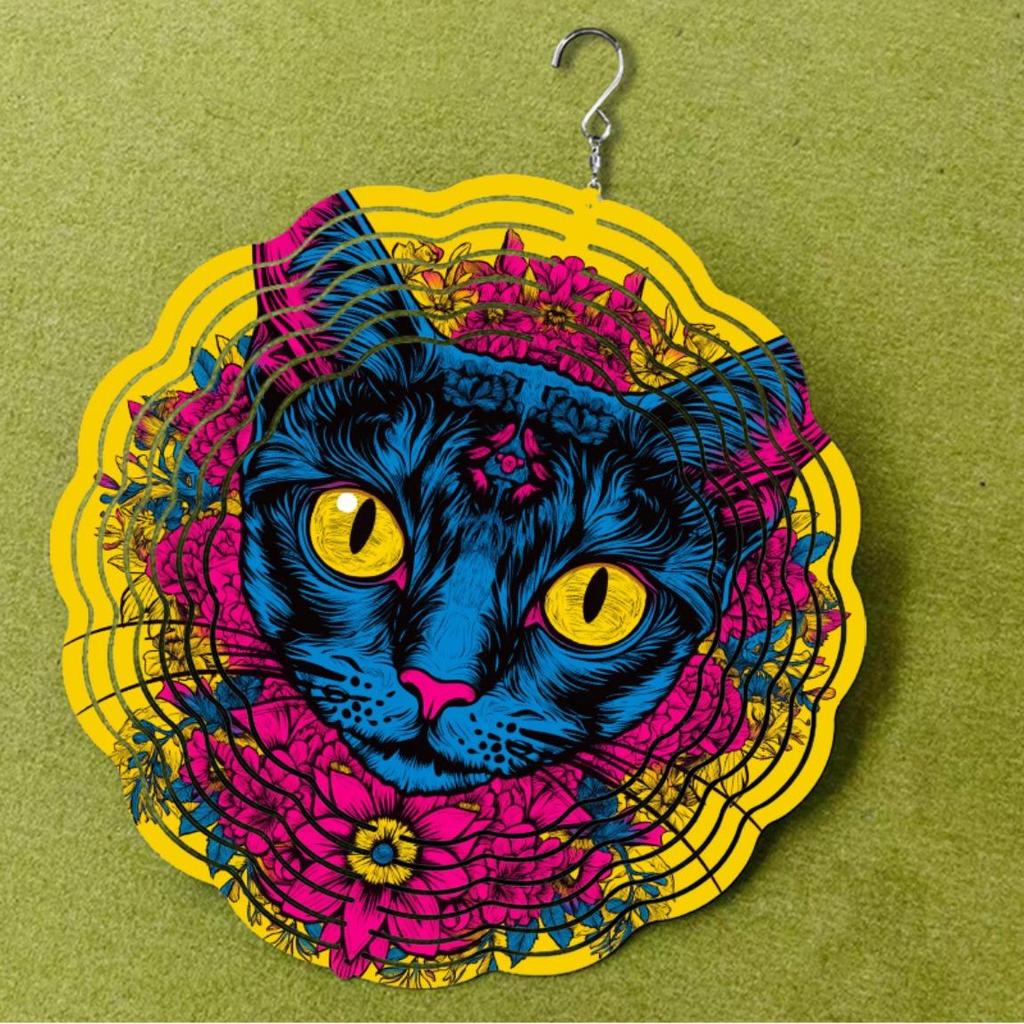 10-Zoll Verspieltes Katzen-Design Windspiel - 360° Drehende Hängedekoration mit Lebhaften Farben, Perfekt für Garten, Terrasse