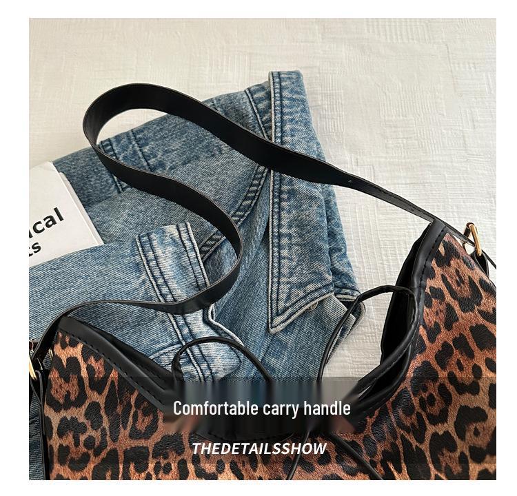 Women's 2025 Retro Leopard Print Hobo Bag – Fashionable Bow Shoulder Bag, Large Capacity, Casual Style.