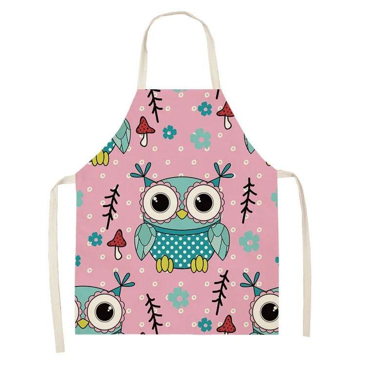 Colorful Owl Pattern Fashionable Ins Style Apron Adult Sleeveless Kitchen Home Baking Waist Bib