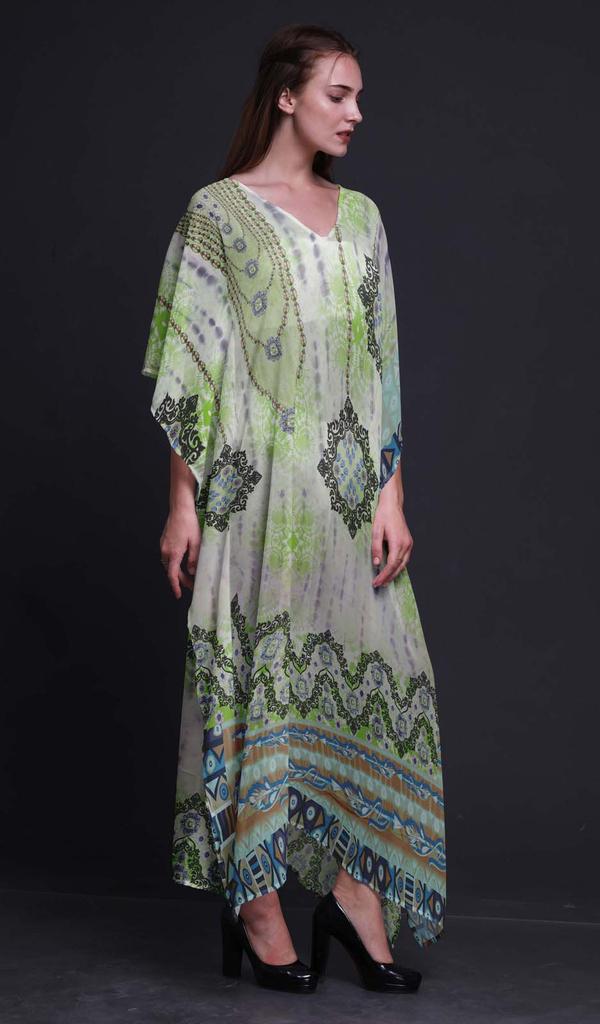 Phagun Tie & Dye Shibori Ladies Plus Size Kaftan Summer Wear Beach Coverup Kimono