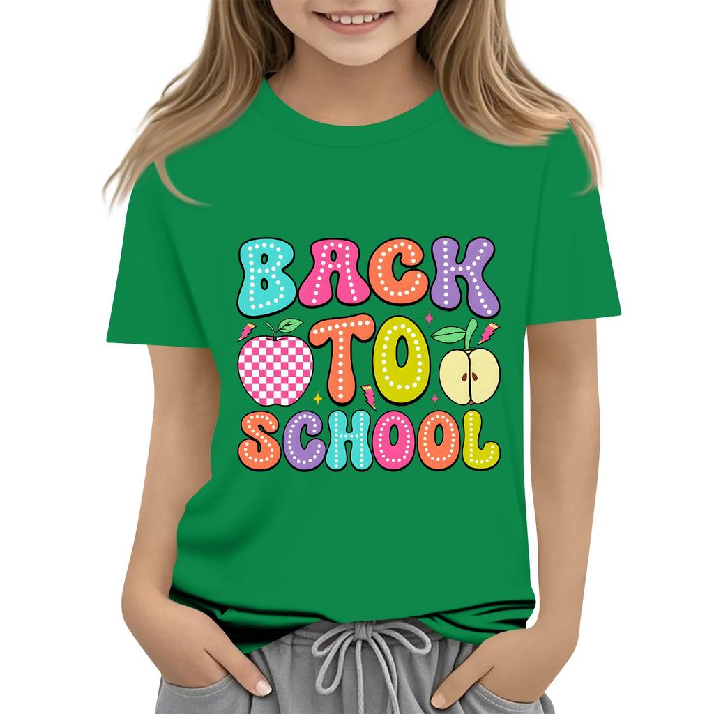 Children's Casual and Fashionable Round-Neck Printed Short-Sleeve Top for Back-to-School