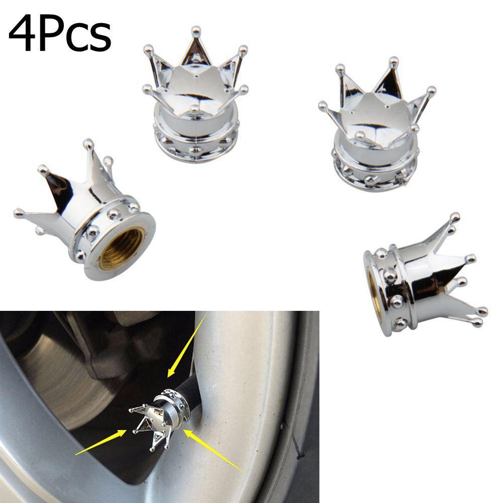 Universal 4pcs Pink Crown Style Car Tire Air Valve Stems Cover Caps Wheel Rims