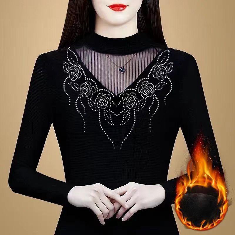 Spring New Style Slim-fitting Base Shirt Black Half-high Neck Versatile Top Temperament Solid Color Long Sleeves