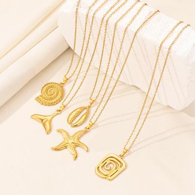 Marine Animal Conch Starfish Pendant Stainless Steel Necklaces For Women Men Jewelry Real Gold Plated Classic Fish Tail Choker