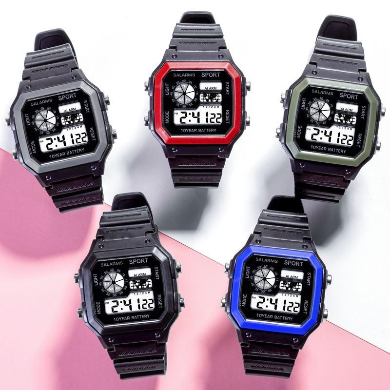 INS style men's small square adolescent student electronic watch, multi-functional temperament waterproof luminous watch