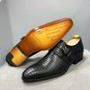 Fashion Luxury Genuine Leather Men's Oxford Shoes Burgundy Black Office Business Dress Loafers with Buckle Pointed Toe for Wedding