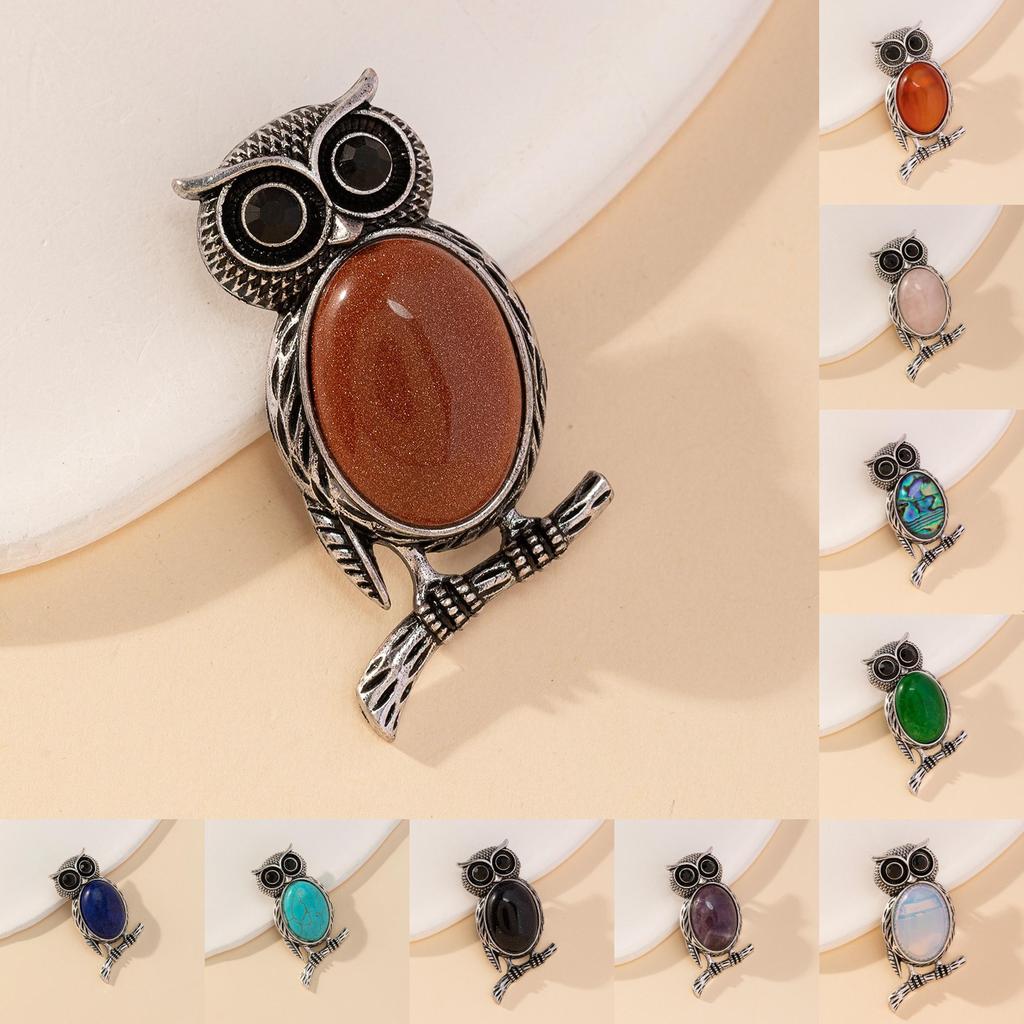 Owl Pendant Brooch With Natural Stone Embedding For Fashion Accessories