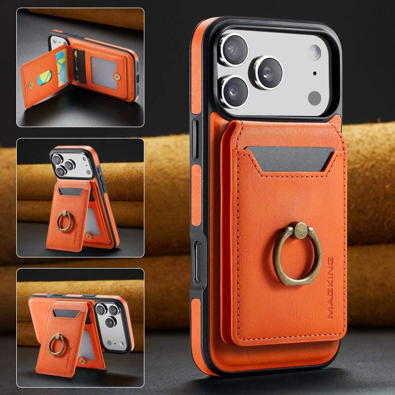 Ring Magnetic Leather Flip Wallet Card Holder Phone Case For iPhone 18 Pro Max 17 Air 17E 16E 16 Plus 15 14 13 12 Purse Cover