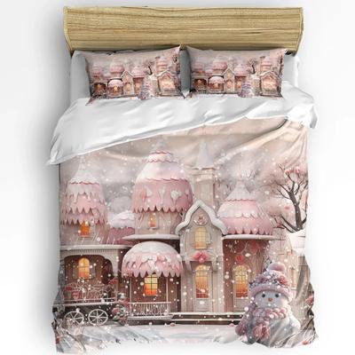 Christmas Snow Bedding Set Snowflakes Gnome Duvet Cover Set 3pcs Bedding Set for Single/Twin/Full Size Christmas Decoration