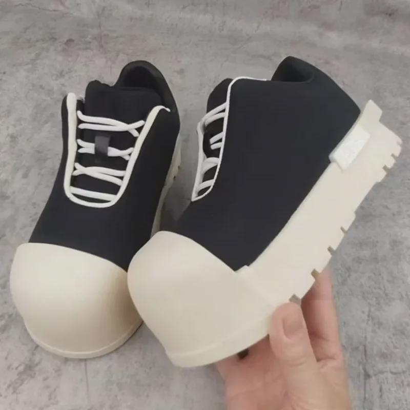 Miqi Women's Black & White High-Top Thick Sole Sneakers - 2024 Autumn/Winter Collection, Breathable & Casual Comfort