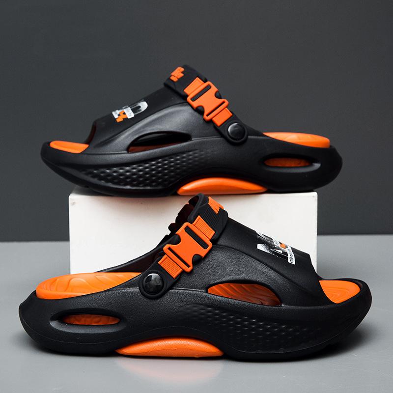 

Мужские сандалии лето 2025 новые уличные шлепанцы с ощущением ходьбы по говну, водительские шлепанцы, мягкая подошва, нескользящие, пляжные, крутые шлепанцы 39