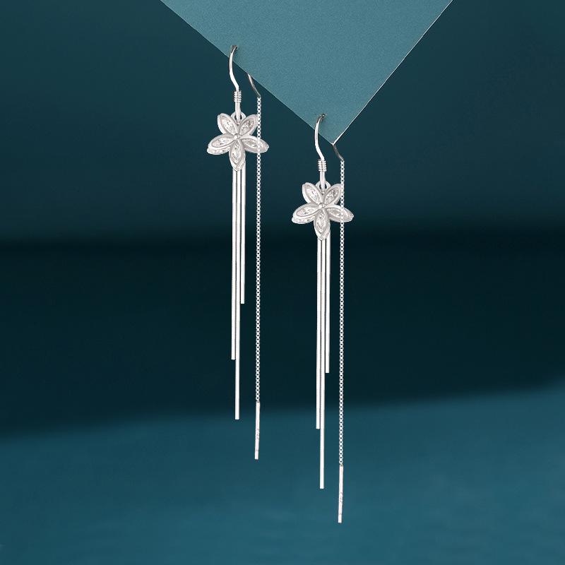 Elegant S925 Sterling Silver Tassel Flower Earrings with Anti-Lost Ear Wire – 2026 Light Luxury Style 925 Silver