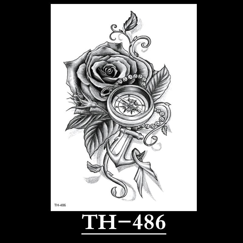 Flower Arm Tattoo Sticker, Half Arm Waterproof Tattoo Sticker, Sketch Line Tattoo Sticker Tattoo