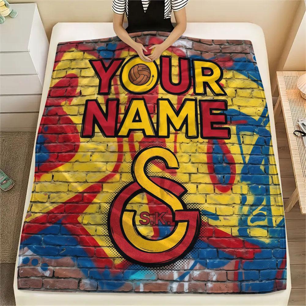 Custom Name,Galatasaray SK Printed Flannel Blanket, soft throw for bedroom sofa, washable, Christmas present, great gift.