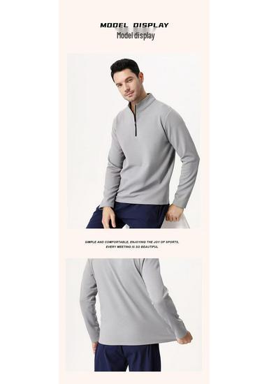 Men's Long Sleeve Half-Zip Sports Tee - Solid Color Stand Collar for Running and Fitness