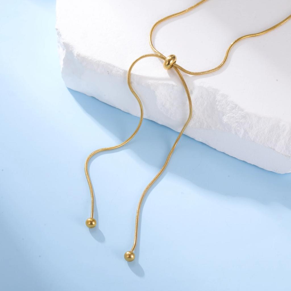 Round Snake Chain for Women Long Necklace Adjustable Gold Color Stainless Steel Chain Winter Sweater Jewelry Fashion Accessories