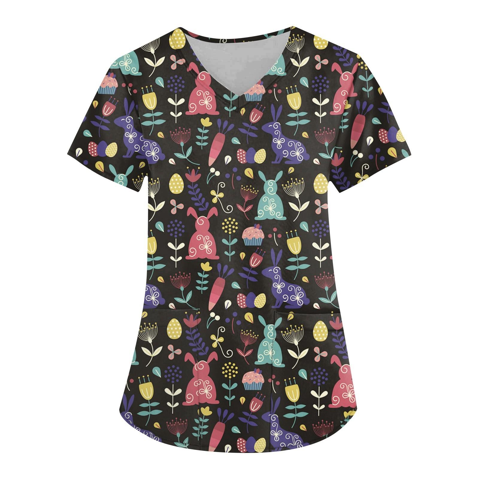 

Женская мода с v-образным вырезом, короткими рукавами и карманами, топы с пасхальным принтом XXXL