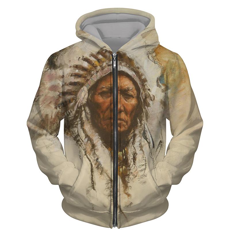 Vintage Men's T Shirt Long Sleeve Wolf 3D Print Zip Hoodie Fashion Jacket Male Casual Sport Oversized Mens Clothing Sweatshirt