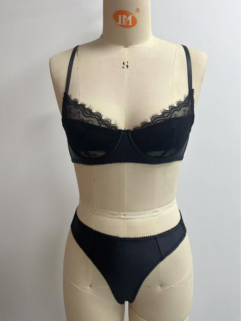 French Lace Trim Patchwork Bra & Panty Set