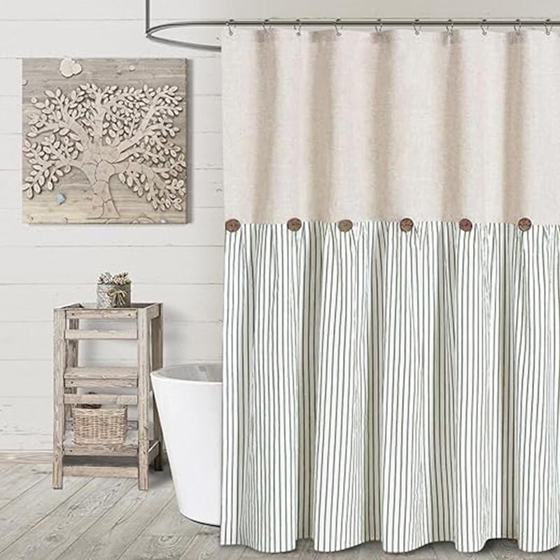 

Button Splicing Cotton-Linen Shower Curtain