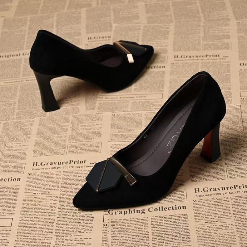 Autumn New Pointed and Versatile Temperament Light Mouth Suede Single Shoes High Heels Stiletto Women's Work Shoes
