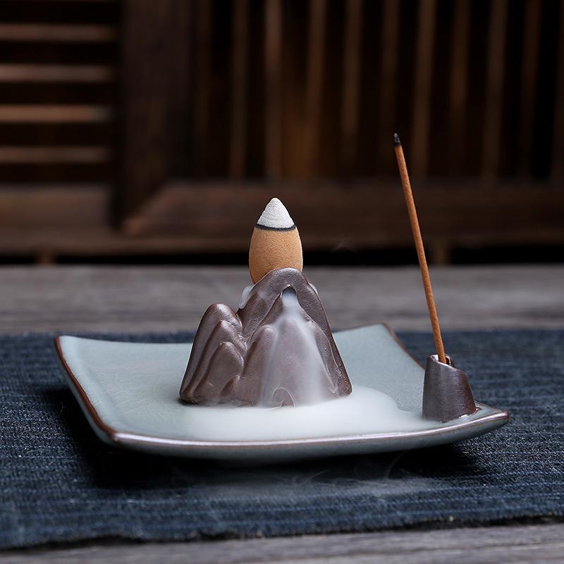 Lotus Ceramic Backflow Incense Burner & Holder - Ge Kiln Zisha Ornament