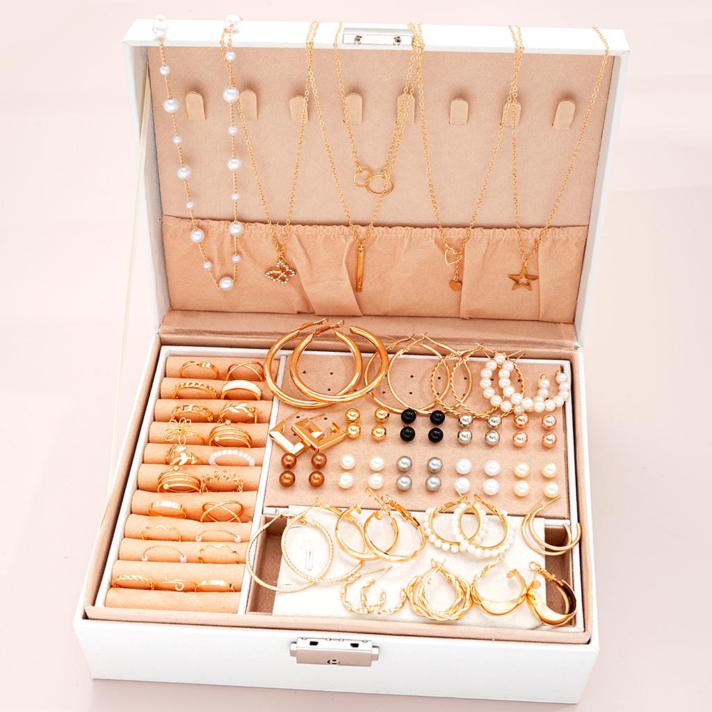 87 Pcs/Set Boho Vintage Elegant Pearl Zircon Butterfly Pendant Earrings Ring Necklace For Women Gold Color Jewelry Sets Gifts