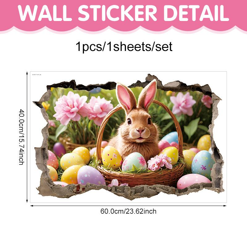 Creative Easter Wall Stickers 3D Breakthrough Stickers Easter Bunny Wall Decals For Home Roomm Room Party