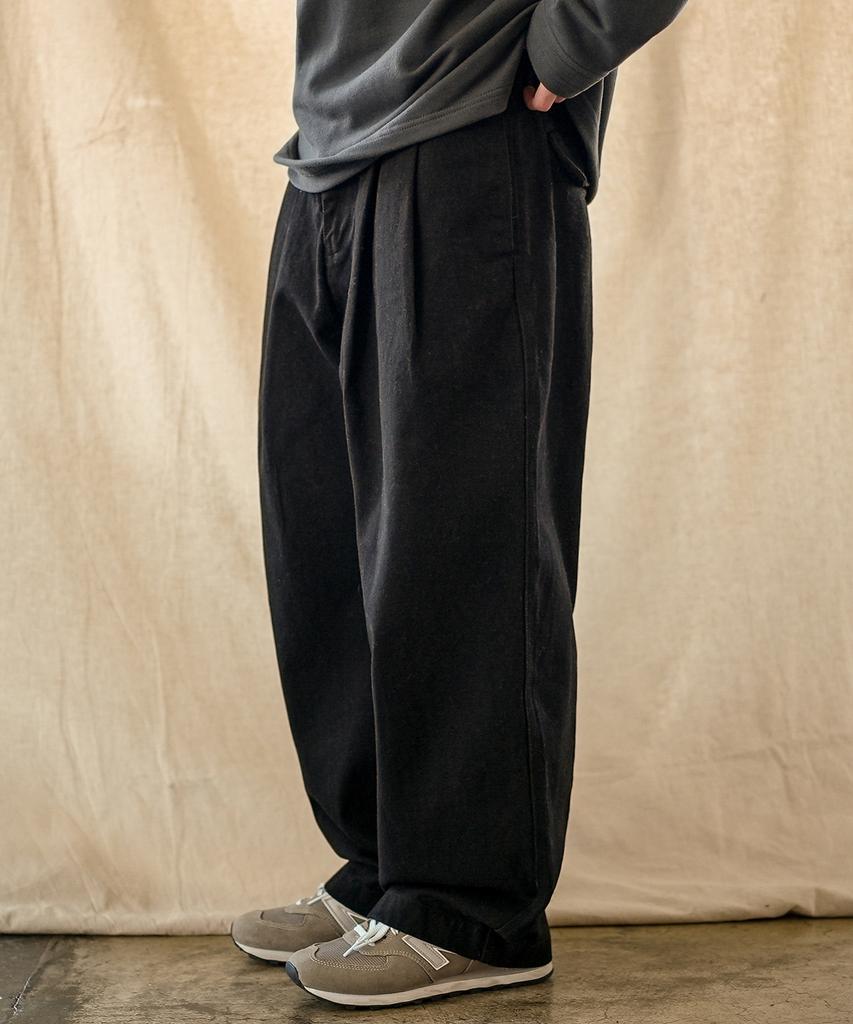 JEMUT Saturn Double-Pleat Wide Twill Pants Black Kjlp2606