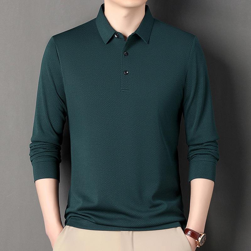 New Fashion Long Sleeved Polo Shirt Male Fashion Turn-Down Collar Long Sleeve Business Men Clothes