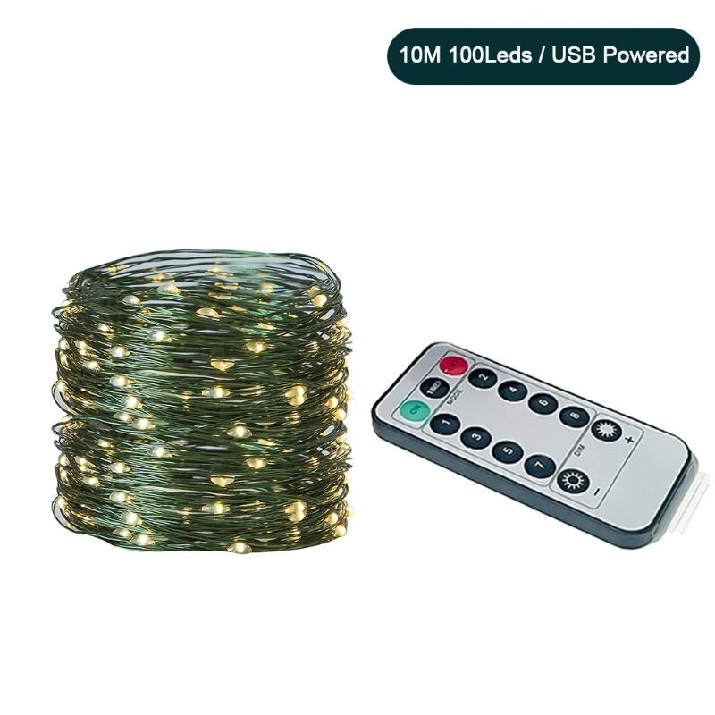 Durable 10/20/30/40/50M LED String Lights Remote Control Green Copper Wire New Year Lamp Christmas Tree Decoration Lights
