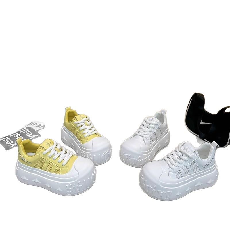 2025 summer new chic style platform white shoes women's height-increasing mesh versatile student casual board shoes bread shoes
