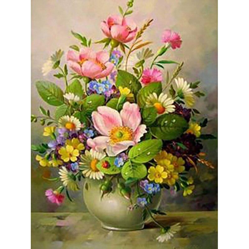 5d Diy Diamond New Painting Fresh Flower Diamond Embroidery Vase Cross Stitch Full Round Drill Home Decor Manual Art Gift