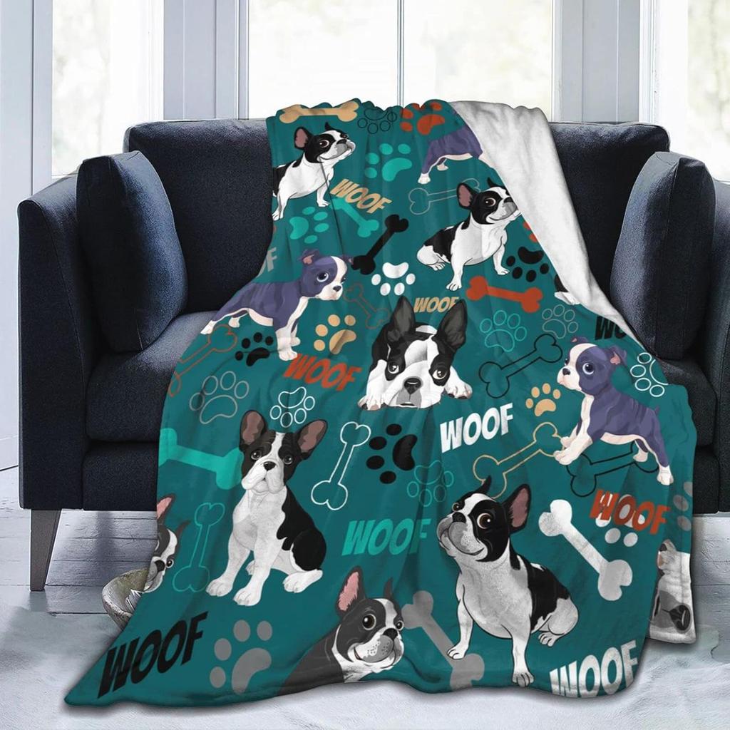 Boston Terrier Dog Pug Cartoon Blanket Super Soft Flannel Throw Blanket for Bedroom Couch Sofa Gift for Boy Girl King Queen Size