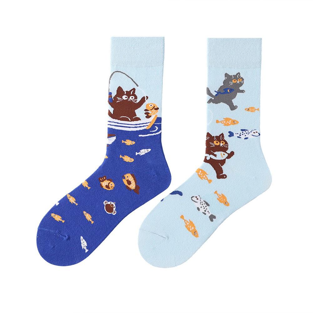 Original Asymmetrische Cartoon Hip Hop Baumwollsocken für Paare - Wadenhoch Mandarinenente Stil für Damen und Herren