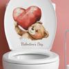 Valentine’s Day Painted Bear with Love Heart Toilet Seat Sticker Bathroom Decor Artistic Removable Decal