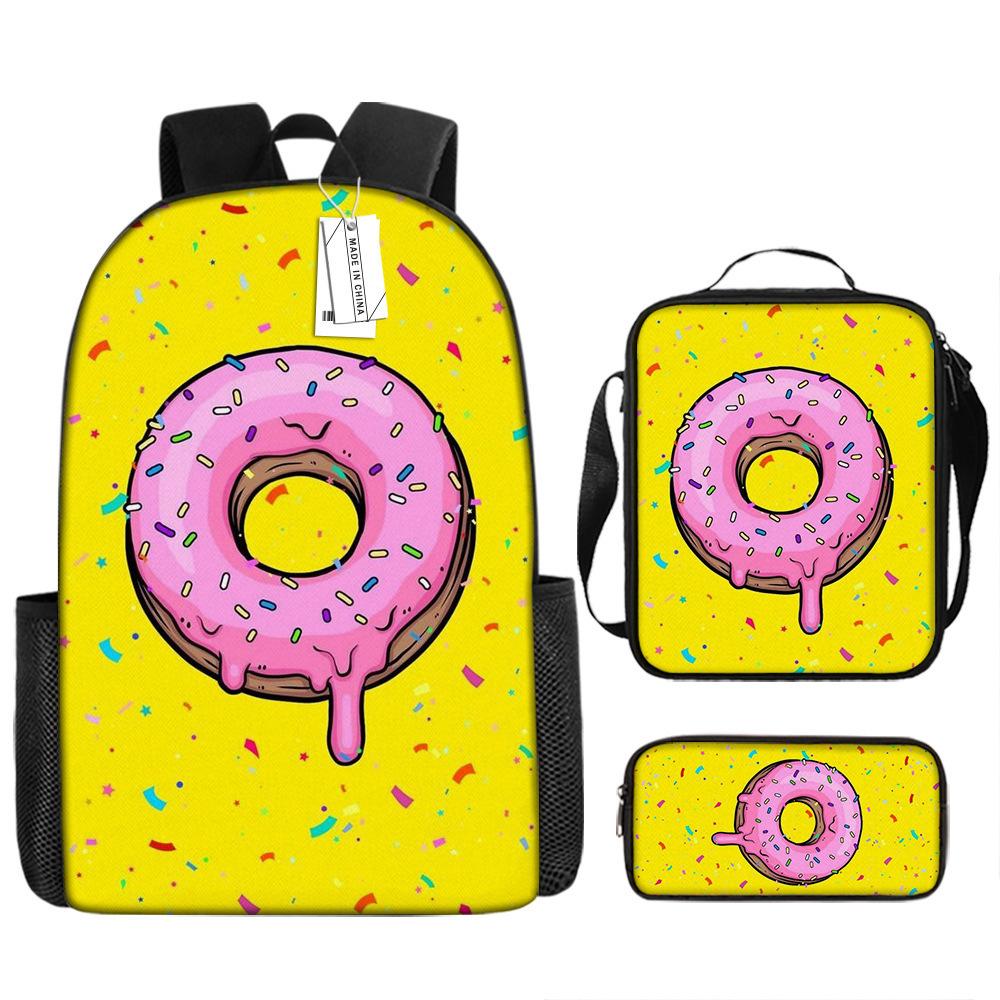 Luxe Nieuwigheid Bijzonder Grappig Cool donut 3D Print 3 stuks/Set leerling Schooltassen Laptop Dagrugzak Rugzak Lunchtas Etui