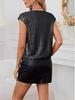 Women's Solid Color V-neck Raglan Sleeve Sequin Top