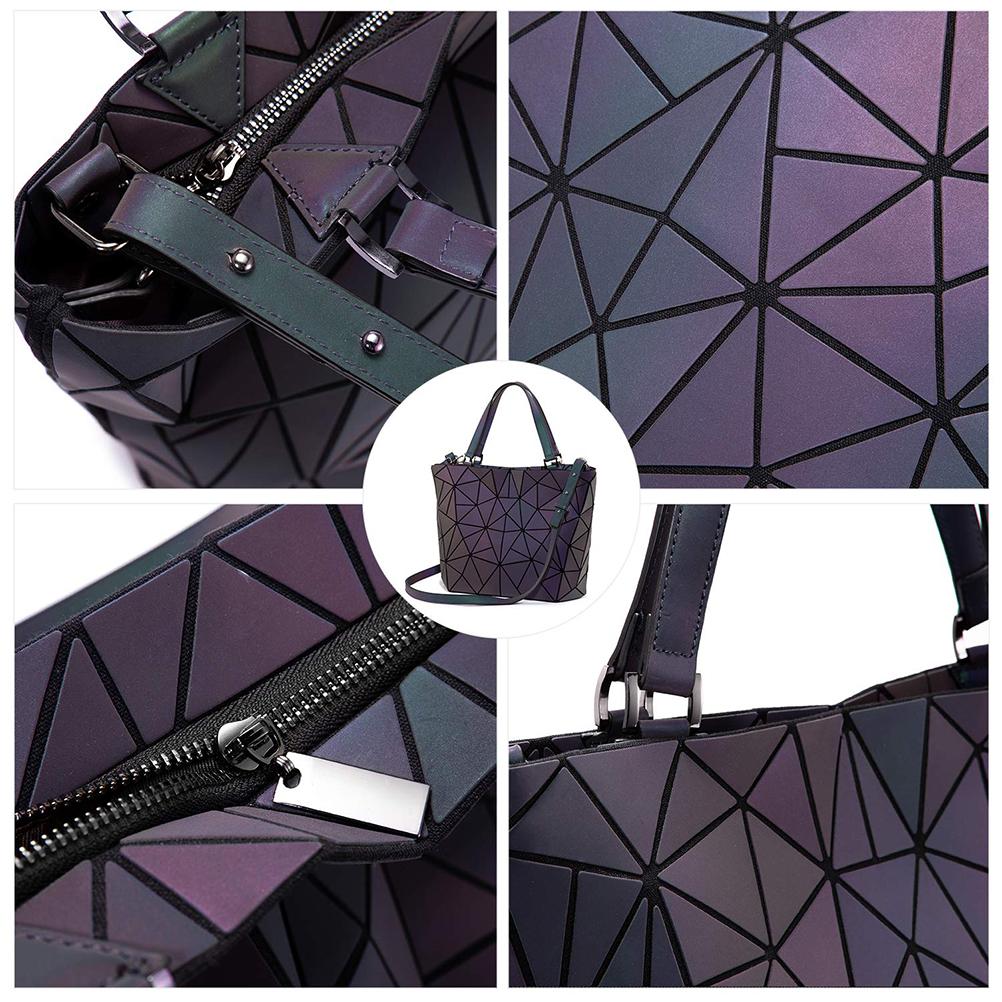 3pcs/set PU Geometric Luminous Shoulder Bag Crossbody Bag for Women Holographic Reflective Bag Set