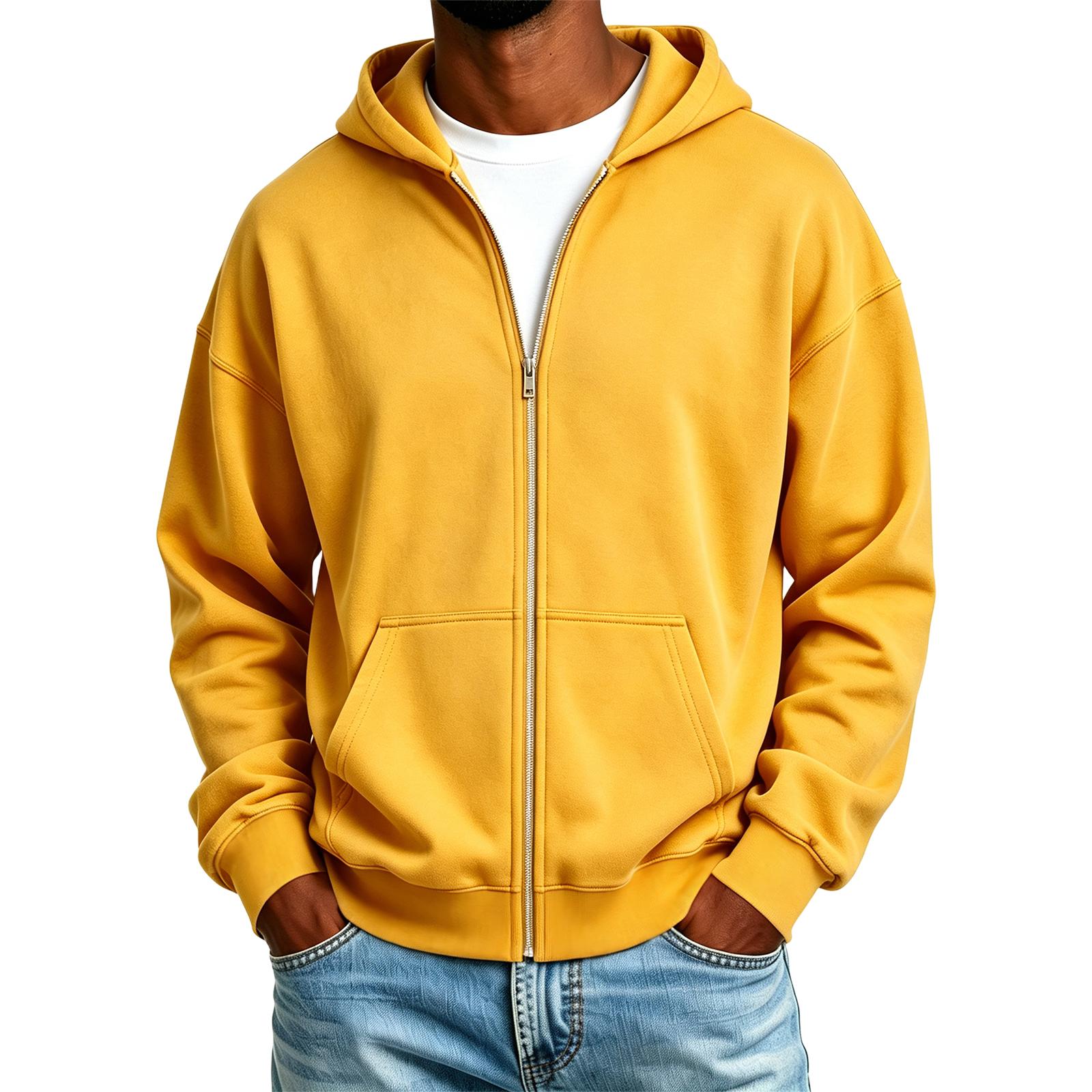 Herren Kapuzenpullover mit durchgehendem Reißverschluss Farbe Lässige Winterjacke XXL gelb