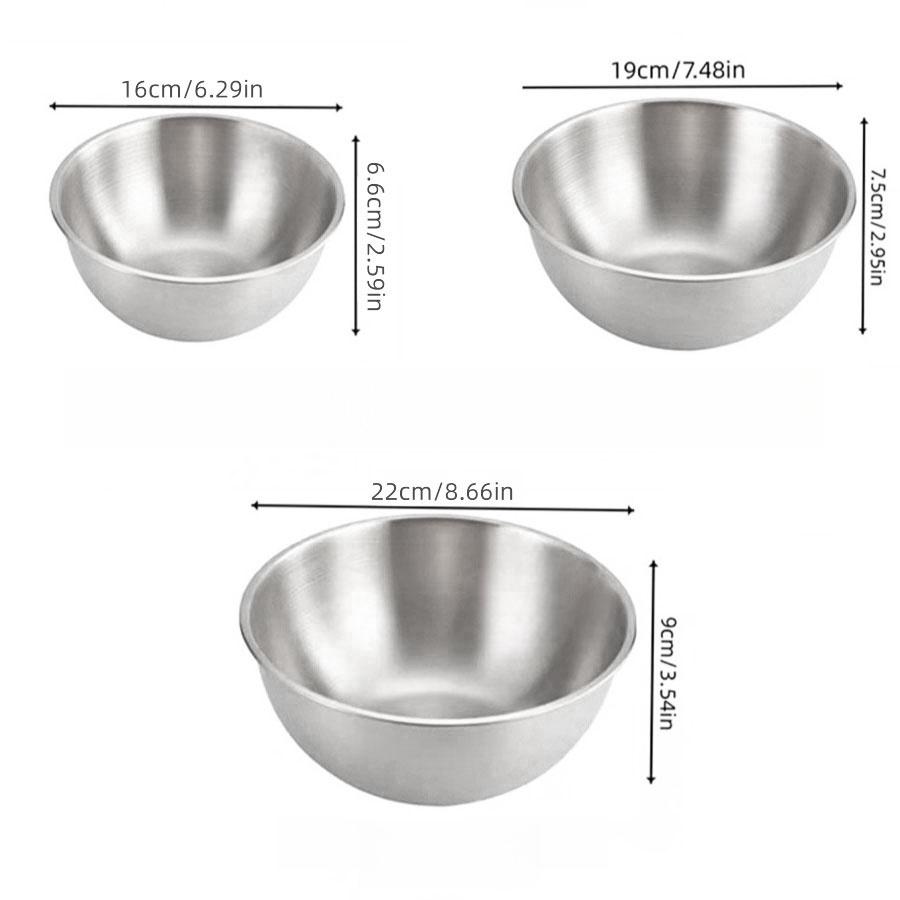 3pcs Stainless Steel Salad Bowl, Light Food Bowl, Cold Noodle Bowl, High Aesthetic Korean Style Rice Bowl, Soup Bowl
