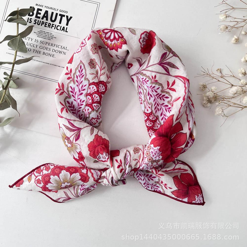 Silk Scarf Small Square Scarf Women'S Cotton And Linen Scarf Fresh Small Floral Encrypted Decorative Retro Headband Exquisite
