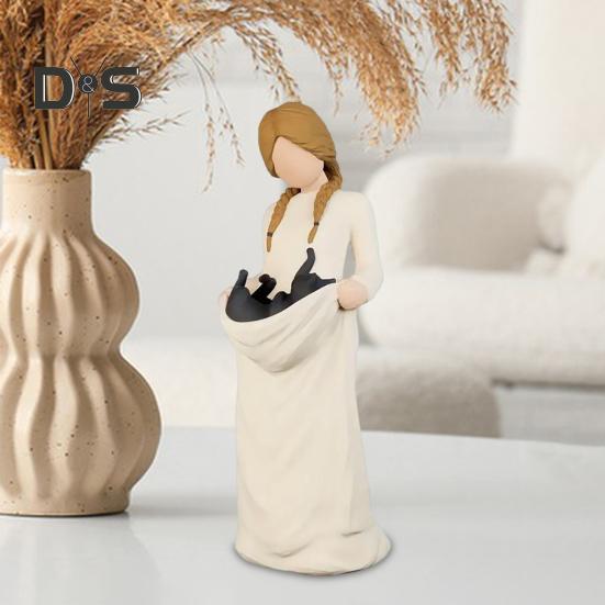 Kobiety Czarny Kot Figurka Czarny Kociak Statua Żywiczna Rzeźba Dekoracja Ozdoba na Biurko Półkę na Książki Prezenty Pamiątkowe dla Kota