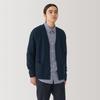 MUJI Men's Washable Wool Mid-Gauge V-Neck Cardigan, Dark Navy, Size AA0PHA4A, Size XS