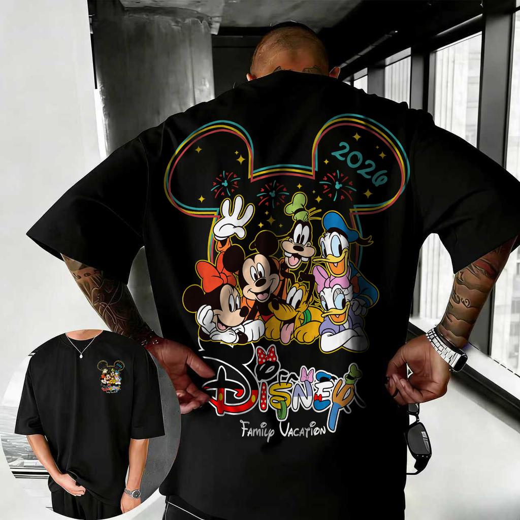2026 Zomer Disney Mickey Mouse Donald Duck Grafische T-shirt Heren Mode Katoen Kwaliteit Casual Los Korte Mouw Klassiek Unisex