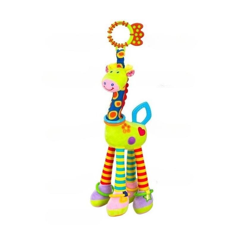 1pcs Soft Giraffe Animal Handbells Rattles Plush Infant Toddler Bed Hanging Toy Baby Early Education Development Handle Toys