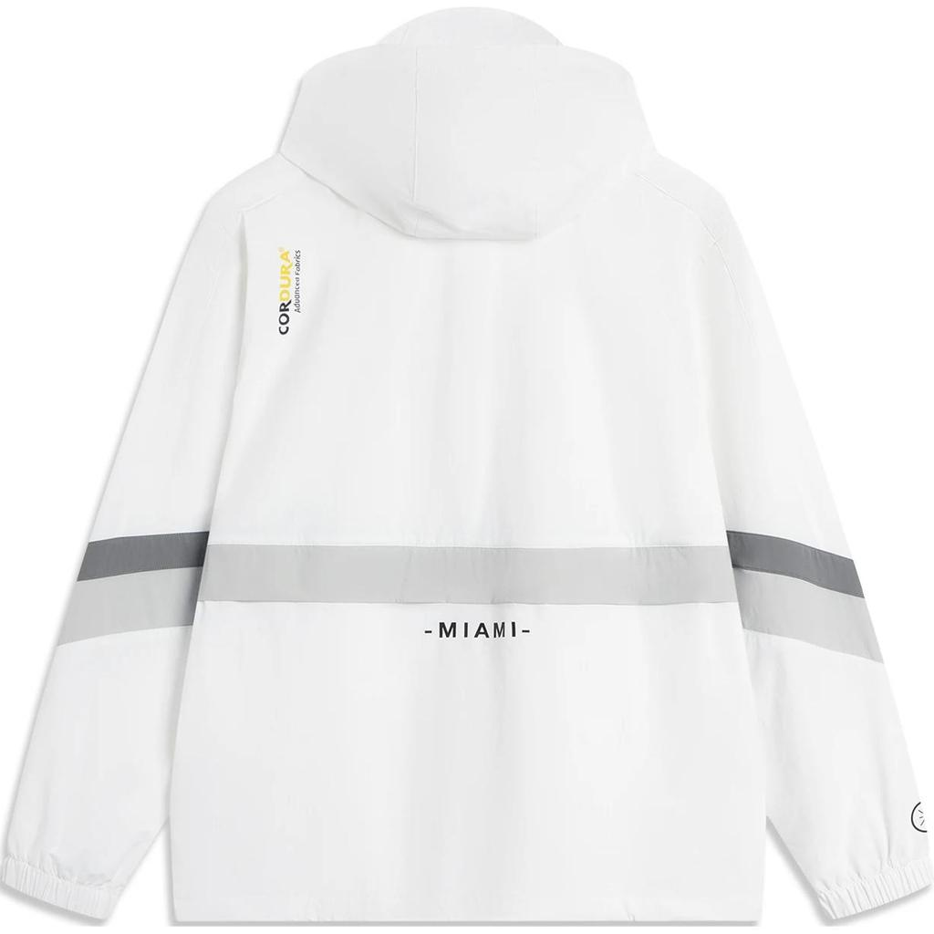 Li Ning Wade Series Color Block Letter Zipper Hooded Loose Sports Windbreaker Men Outerwear Standard-White AFDU397-4