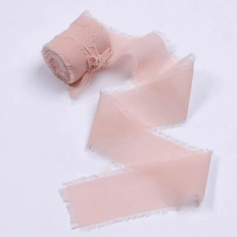 4CM*5M Handmade Frayed Edged Satin Chiffon Silk Ribbon For Wedding Invitation Wrapping Bouquets Birthday Party Decorations Gifts